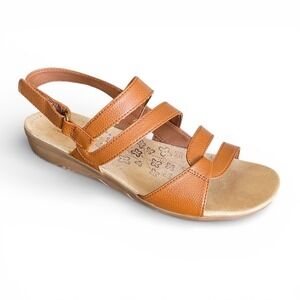 Baretraps Jean Women's Tan Leather Strappy Comfort Wedge Sandals Size 11W